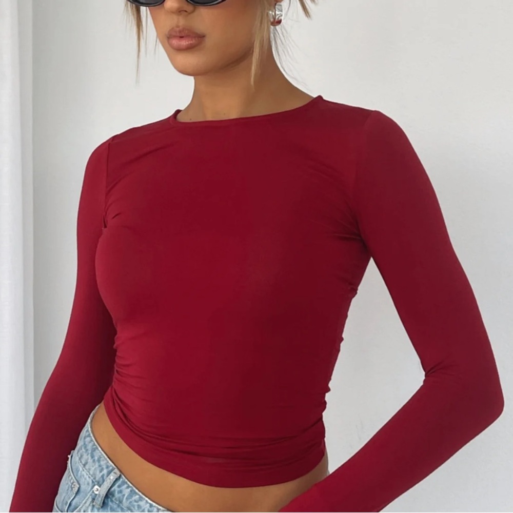 white fox only for tonight long sleeve top in wine